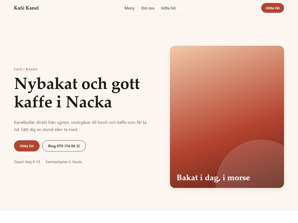 Exempelsajt för ett café