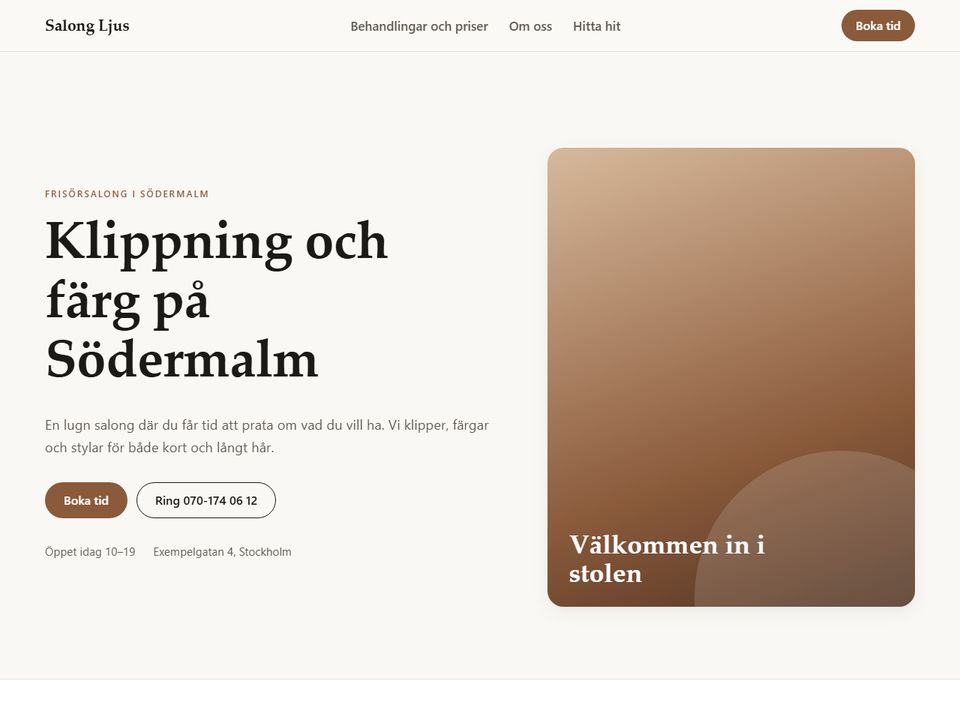 Exempelsajt för en frisörsalong