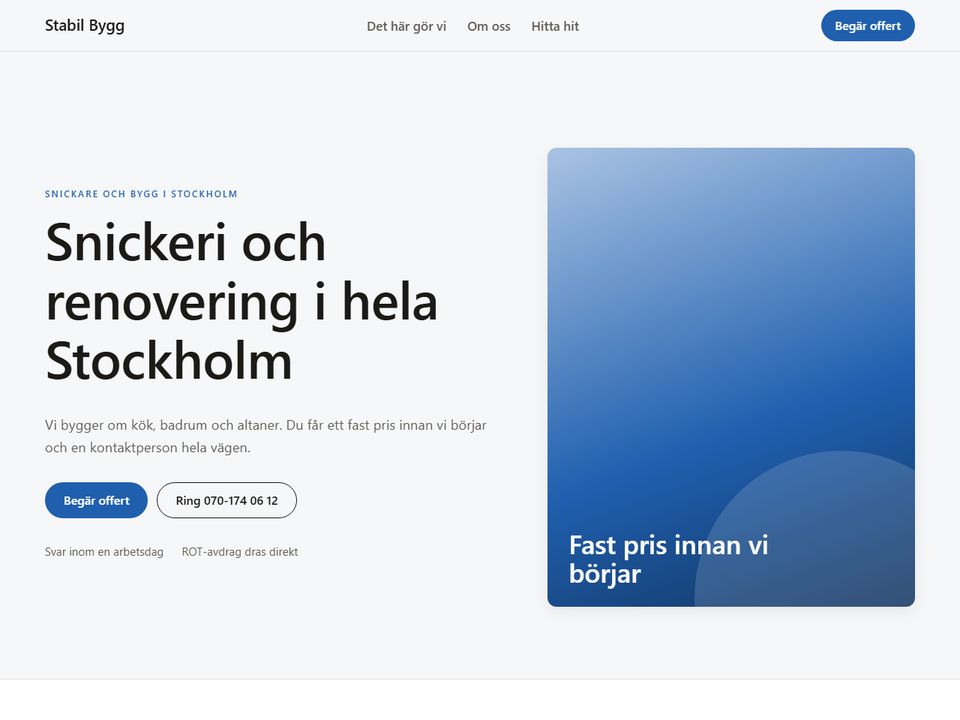 Exempelsajt för en snickare